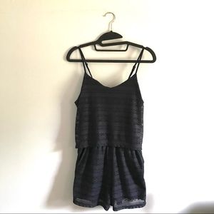 Rewind Dark Blue Lace Romper with Pockets